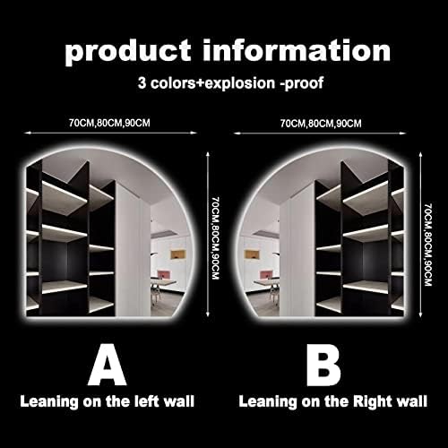 Espelho de chuveiro montado na parede LED ， Espelho de banheiro semicírculos ， Espelho de maquiagem de maquiagem de parede