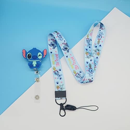 Stitch Cute Badge Holder com cordão, bobina retrátil de crachá, bolsa de bolsa de cartão de crédito de identificação com lanfilizador