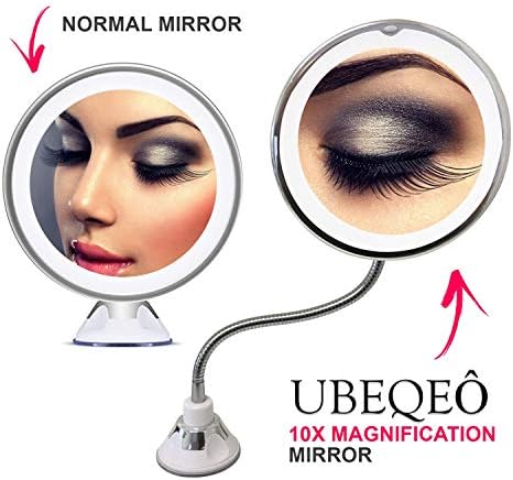 LED do dia LED 10x Maging espelho de maquiagem - Espelho de vaidade de viagem iluminada - Light Light Light Light Rotation 360