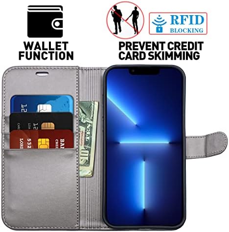 Caixa Potok para o iPhone 13 Pro Max Wallet Case, capa de stand slot para cartões de bloqueio RFID com [capa interior à prova de