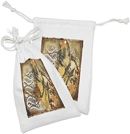 Conjunto de bolsas de tecido vintage de Ambesonne de 2, Grunge Gráfico de Lace Look Ornate com desenhos de Macro Butterfly,