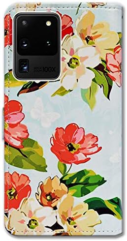 Bcov Samsung S20 Ultra Caso, Caso Galaxy S20 Ultra, Flores vermelhas Pintura da capa da caixa de capa de couro com tampa de