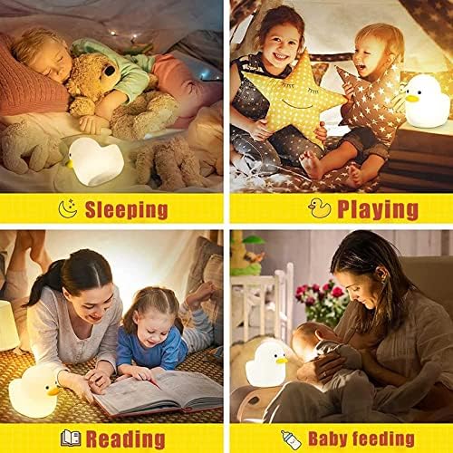 Deiovr fofo pato infantil luz noturna, crianças recarregam a lâmpada noturna de berçário com sensor de toque e configuração