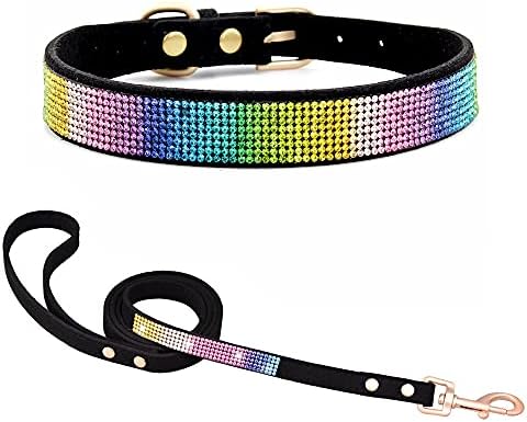 Cães cães reino shinestone cão colarinho de colarinho com cristal de bling colorido - colar de couro de camurça macia conjunto