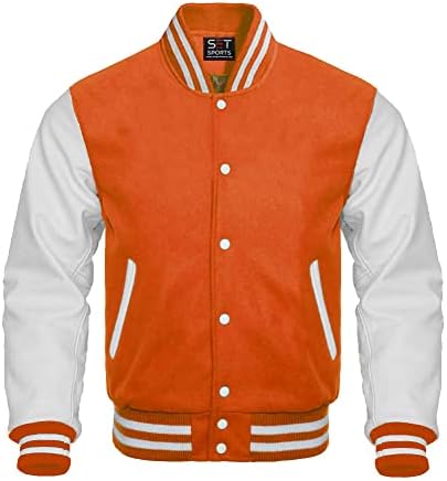 Ahint Men's Varsity Baseball Letterman Jackets Mangas de couro e lã