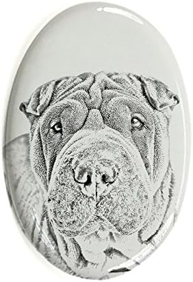 Shar Pei, lápide oval de azulejo de cerâmica com a imagem de um cachorro