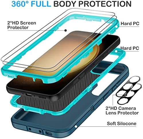 Kecai para a caixa do Samsung Galaxy S23 com protetor de tela 2x+ protetor de lente da câmera 2x, queda de serviço pesado/choque/poeira