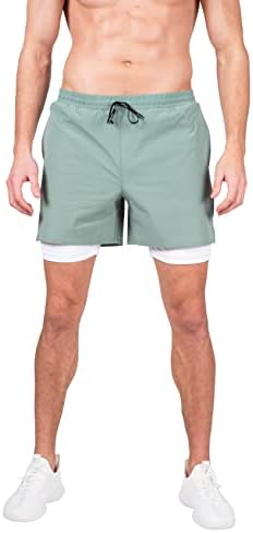 Loungehero 2 pacote shorts masculinos de corrida para homens com revestimento de compressão 2 em 1 shorts de treino