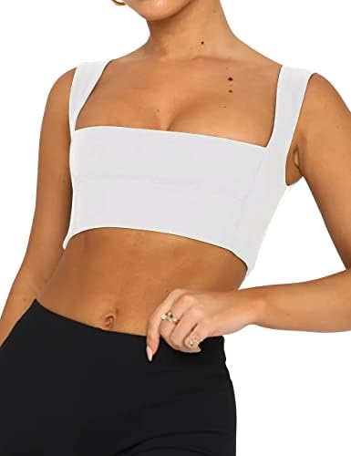 Meladyan Women Square Neck Sports Bra Crop Tank Top Top sem mangas Treino Fitness Yoga Jogger Crop Torps