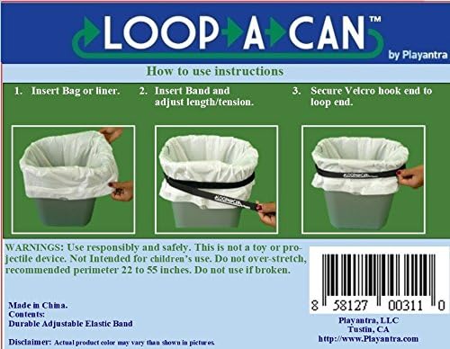 O lixo ajustável em loop-a-can pode elástico, se encaixa em 1 gal. a 55 gal. Latas de lixo ou barris