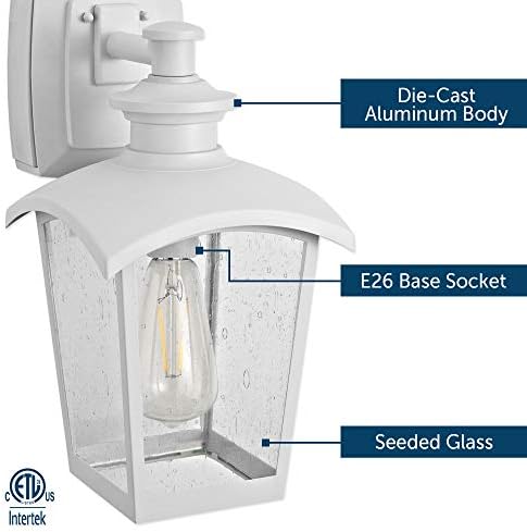 Luminária em casa 31856 Spence 1-Light Outdoor Wall Lantern com vidro semeado e saída de GFCI embutida, branco