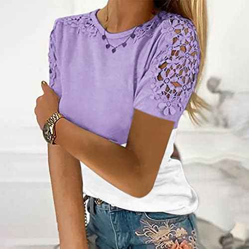 Camiseta feminina para verão 2023 Casual Tampe redondos redondos Hollow Out Hanga Short Slimming Blouse Tops
