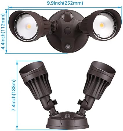 Dusk de Leonlite para o amanhecer Luzes de segurança LED, luz de inundação de dupla cabeça ajustável ao ar livre com fotocélula,