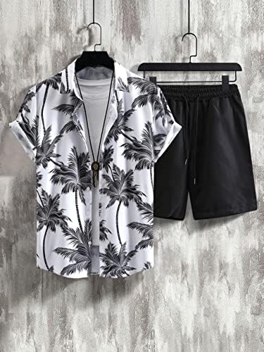 Nibhz roupas de duas peças para homens camisa de impressão tropical e shorts de cintura de cordão sem tee