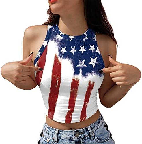 4 de julho Camisas para mulheres American Flag Summer Summer Sleesess O-Gobes Top Top Stars Stripes Shirt Casual Casual