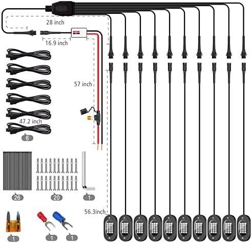 Honalia LED Rock Lights for Trucks, 10 pods Luzes de subestim multicoloras para caminhões com controle de aplicativos Plashing