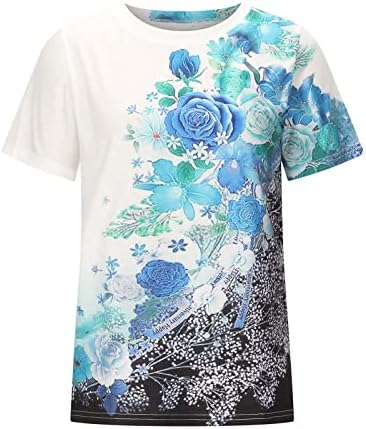 Camiseta casual para menina adolescente Manga curta Crew pescoço Floral Graphic Relaxed Blouse camisetas femininas