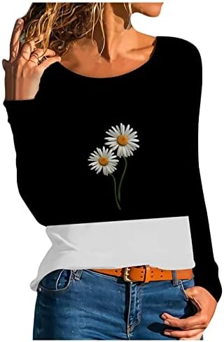 Sylibes Womens 2023 Camisetas de outono, moletons de moletons com manga longa com estampa de U