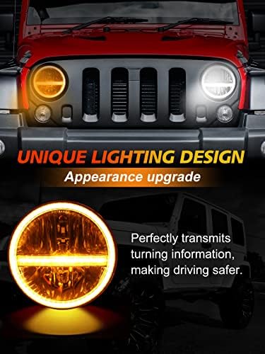 Mayello 7 polegadas LED faróis, faróis Amber e White Halo Compatível com faróis de jipe ​​Wrangler, compatíveis com jeep jk