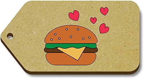 10 x grandes etiquetas de presente de madeira 'hambúrguer e corações'