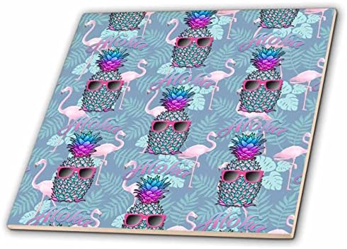 3DROSE Um padrão colorido e fresco de abacaxi e flamingos, um aloha engraçado. - Azulejos