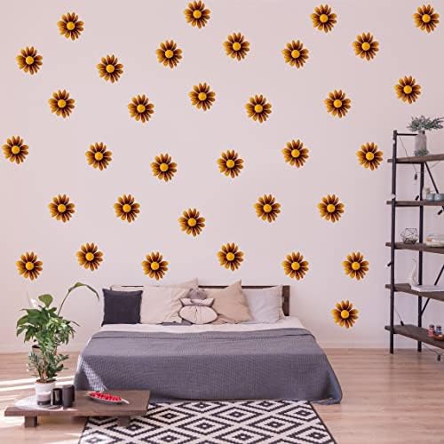 Adesivos de parede de 24x Boho Daisy - Decalques de decoração de quarto de flores marrons - casca de quarto e decalque de vinil para crianças decoração de berçário de garotas