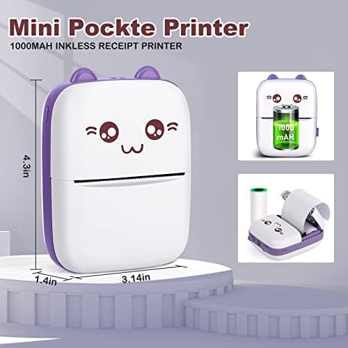 Mini impressora de bolso, presentes para crianças, impressora térmica portátil para adesivo, etiqueta, memorando de texto, recibo,