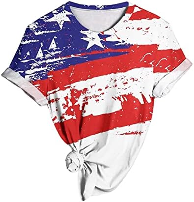 4 de julho camiseta camiseta para mulheres de verão Manga curta Tshirt American Flag Stars Stars Shirt Shirt Tunic Tops