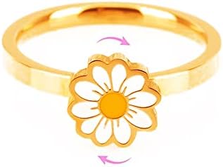 Tiny Daisy Flor Flor Spinner Rings para mulheres meninas Sterling Silver Plated Ansiety Girar Freely Stress Relief Open