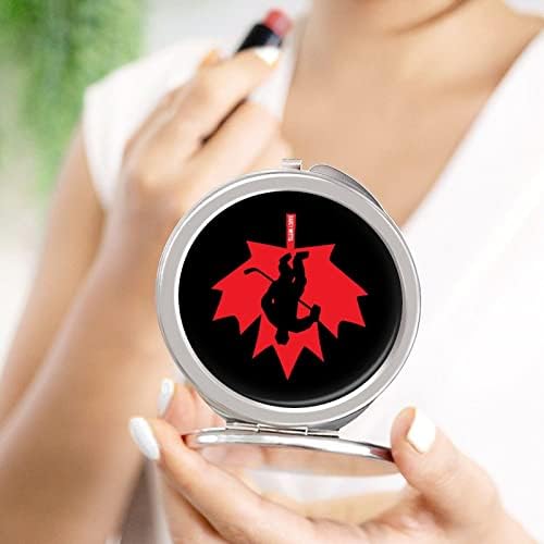 Canada Hockey Player Maple Leaf Compact Pocket Mirror Mirror Viagem portátil Espelho cosmético dobrável de dupla face 1x/2x ampliação