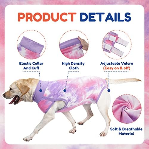 TorJoy de recuperação de cães respirável para homens/fêmeas, Tie Dye Purple Dog Onesie para feridas abdominais, alternativa