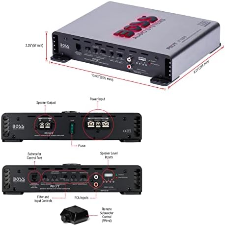 Sistemas de áudio -chefe R1100m -S Riot Series Subwoofer de áudio de áudio de carro - 1100 alta saída, monobloco, classe A/B,