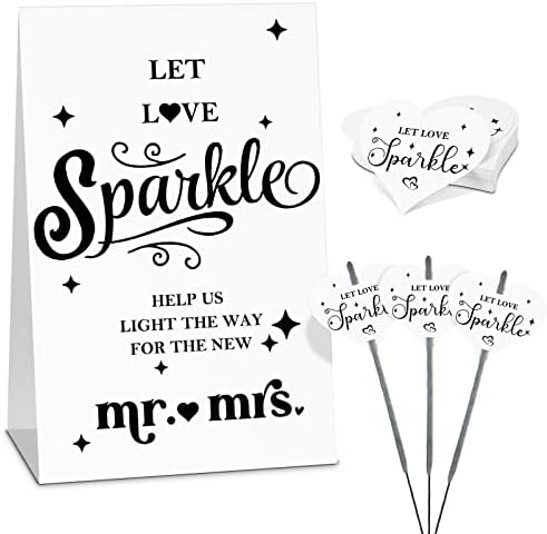 50 PCS em forma de coração Tags de varinha de casamento e 1 PCs Let Love Cartões Sparkle Tags Sparkler Decor para chuveiro