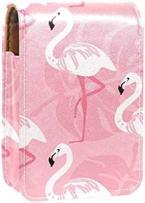 Caixa de batom de maquiagem de couro de padrão rosa tropical com espelho mini maquiagem diariamente retoque