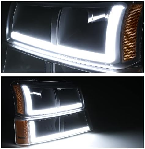 Montagem do farol M-AUTO Faixa LED DRL com lâmpadas LED de 6000k pré-montadas compatíveis com 03 04 Chevy Silverado