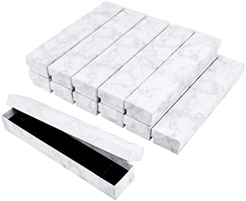 BENECREAT 12 Pack Marble White Cardboard Caixa de colar de 8x2x1 polegadas Kraft Jewelry Box com inserção de esponja para