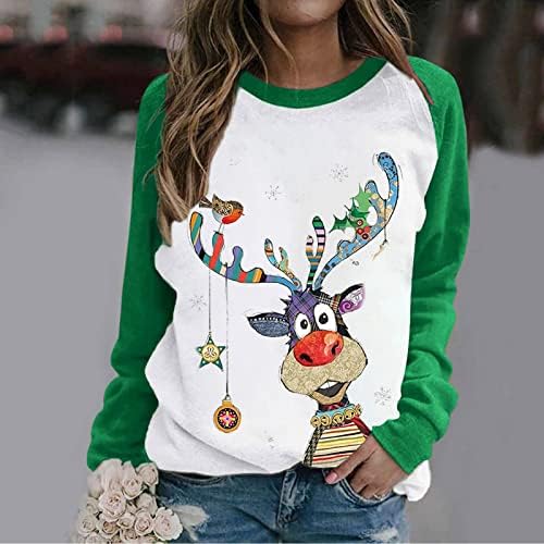 Mellover de moletom com estampa fofa engraçada feminina Tops de suéter de Natal Feia Camiseira Longa de Manga Longa Crewneck