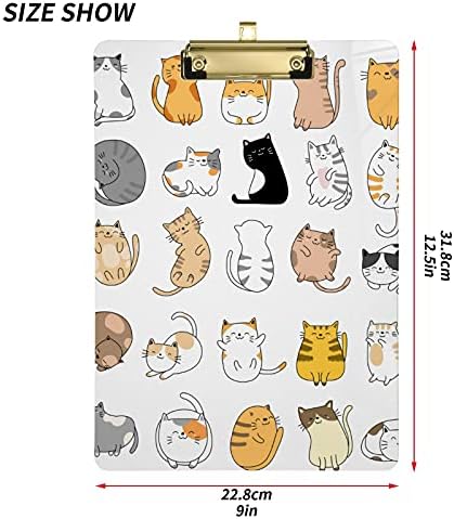Placa de plástico de gato fofa 9 x12.5 clipboards de acrílico com clipe de baixo perfil A4 tamanho da placa de serviço