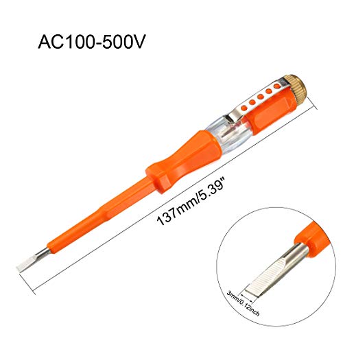 Testador de tensão UXCELL AC 100-500V com chave de fenda com fenda de 3 mm com clipe para teste de circuito, laranja, pacote de 2