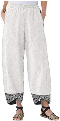 2023 calças de linho de algodão Plus Size, cintura elástica Palazzo boho boho capris calças de lounge de moda confortáveis