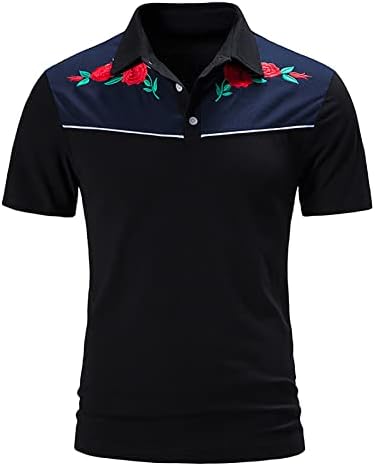 Camisas de pólo masculino Manga curta, manga curta masculina malha vintage Botão colorido Botão para baixo camisa de pólo de golfe