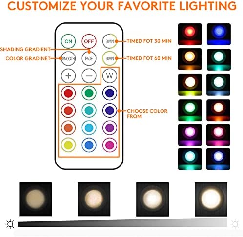 13 coloras LED de disco com controle remoto, iluminação sem fio sob o gabinete, luzes alimentadas por bateria, luzes de luz, luzes de mudança de cor com escurecimento e temporizador, luz de armário operada por bateria AAA