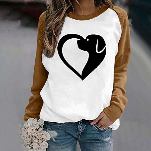 Camisetas t para mulheres amor casual impressão redonda de manga longa de manga longa blusa de camiseta top