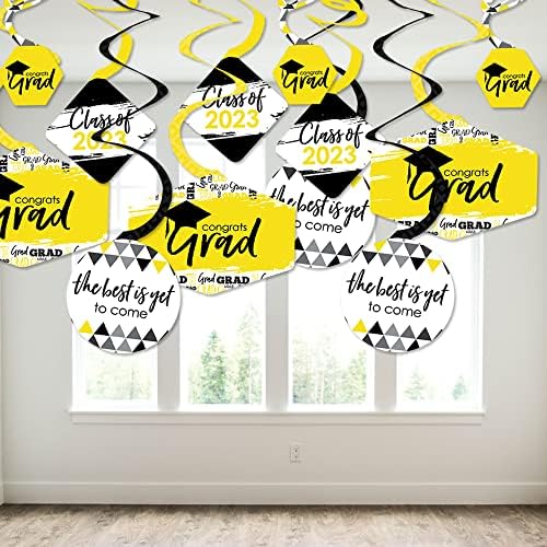 Grande ponto de felicidade aula de graduação amarela de 2023 decorações penduradas em redemoinhos - conjunto de 40