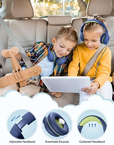 Fones de ouvido Votyoung Kids com microfone para a escola, fones de ouvido com ouvido com limite de volume de 85/94dB, fones de ouvido meninos para crianças com compartilhamento de jack, fone de ouvido estéreo para ipad/tablete/viagem