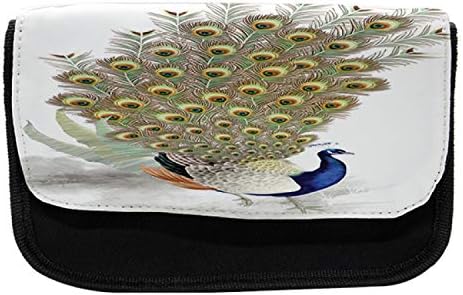 Caixa de lápis de pavão lunarável, pássaro com plumagem colorida, bolsa de lápis de caneta com zíper duplo, 8,5 x 5,5, multicolor