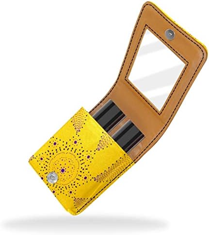 Caixa de batom de Oryuekan com espelho bolsa de maquiagem portátil fofa, bolsa cosmética, marrocos de flor amarelo artístico amarelo