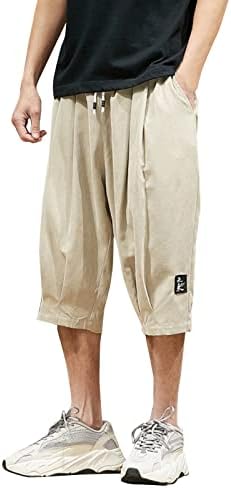Shorts casuais masculinos 3/4 calças capriadas de corredor cintura elástica respirável abaixo de calças curtas do joelho com bolsos