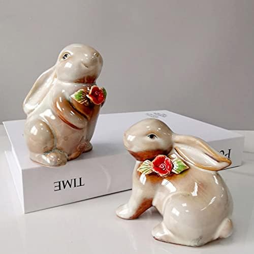 Yardwe Bunny Rabbits de Cerâmica Figura 2pcs Porcelana Rabbit Decoração Estátuas de coelho para Art decoração casamentos de casamentos Presentes de artesanato