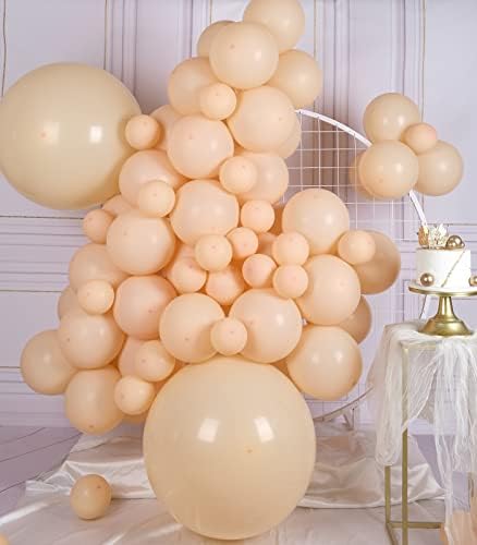 AULE 100 PCS Kit de guirlanda de balão bege 18/10/5 polegadas de tamanhos diferentes blush cromado látex shiny helium balões